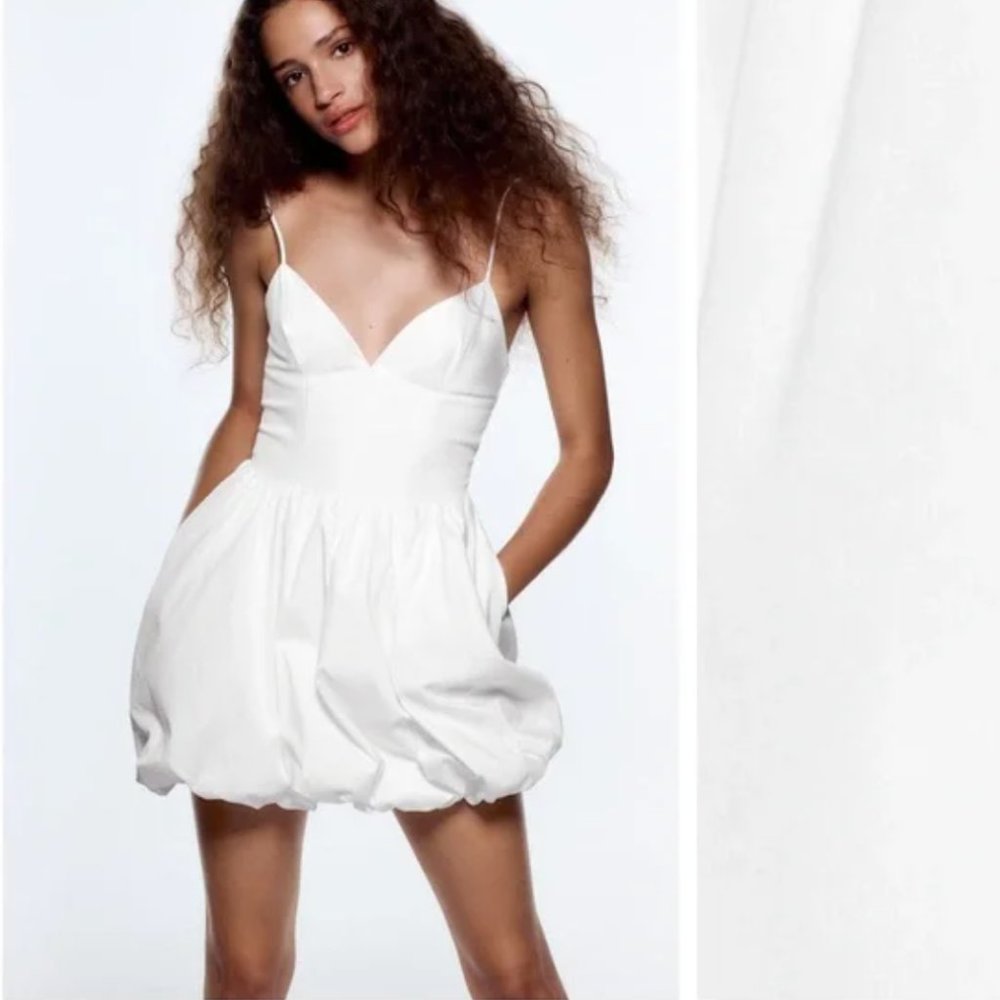 ZARA WHITE BONING CORSET BUBBLE HEM POPLIN ROMPER DRESSS $69.90_11